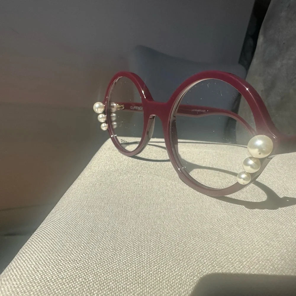 Fendi Round Burgundy Frames with Pearl Temple Accents never worn.. - Picture 7 of 16